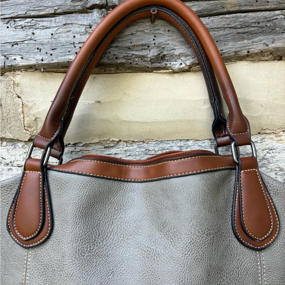 Kathy Ireland Elegant Gray and Brown Large Women's Handbag/Tote/Shoulder Bag - Picture 6 of 10
